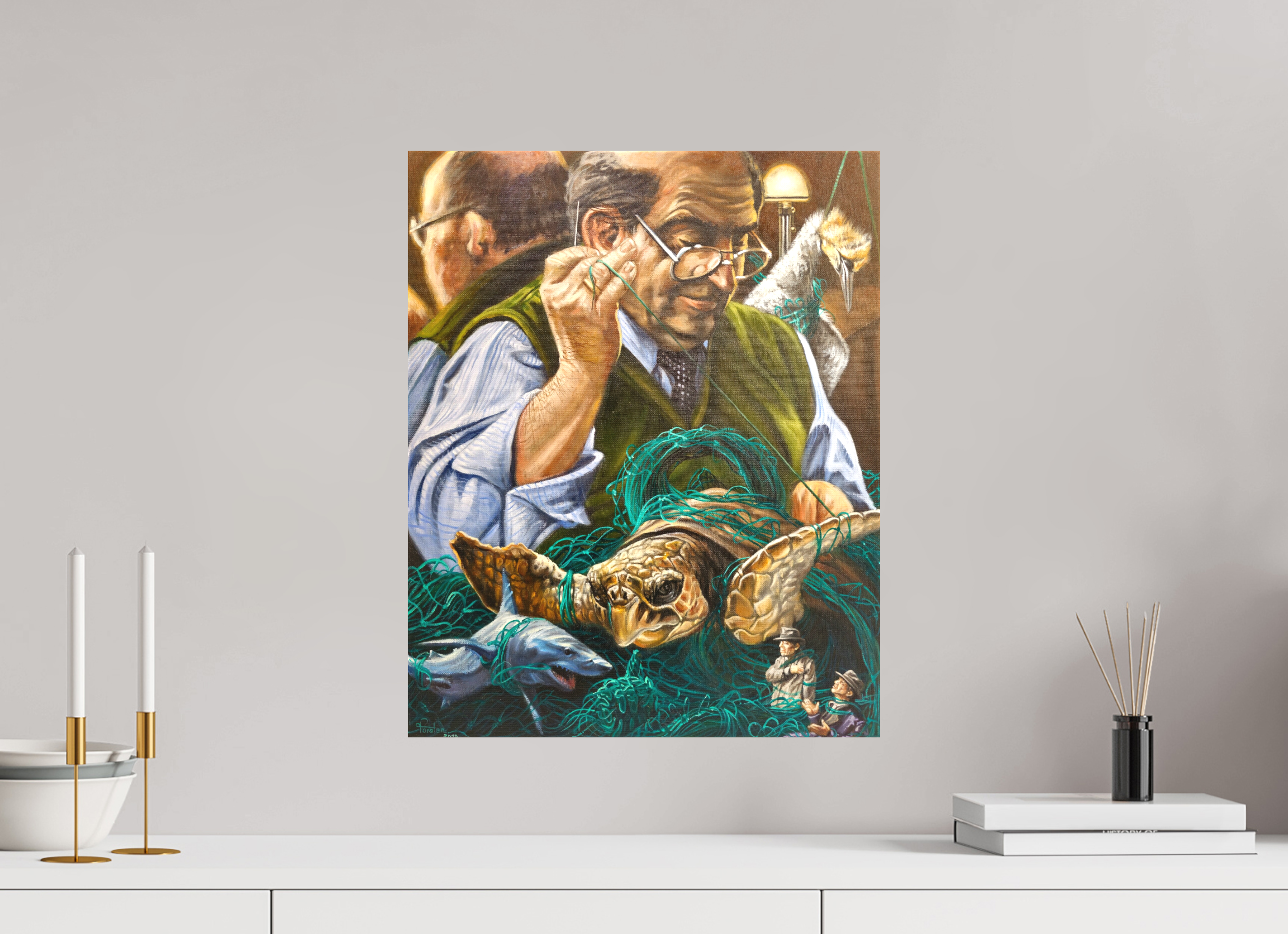 40 x 50 cm, Leinwand ​Der Plastikverstricker